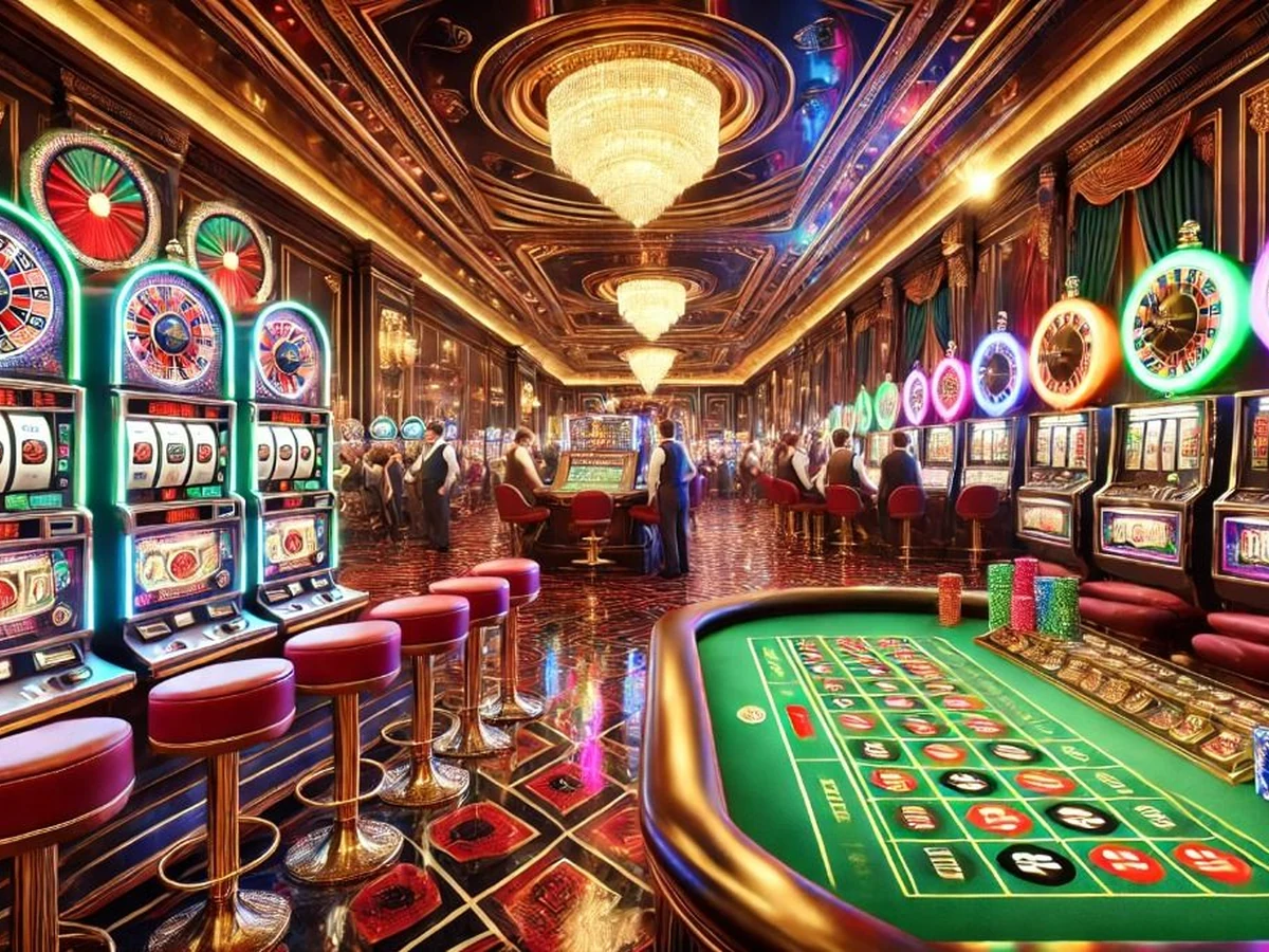 Tampilan permainan slot dengan reel dan simbol warna-warni