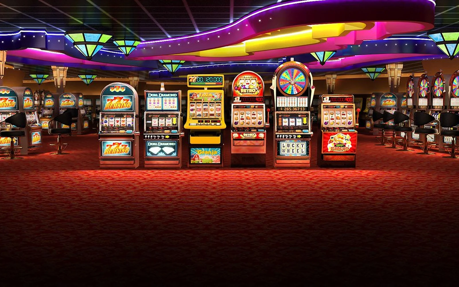 Antarmuka slot dengan reel, simbol khusus, dan panel permainan